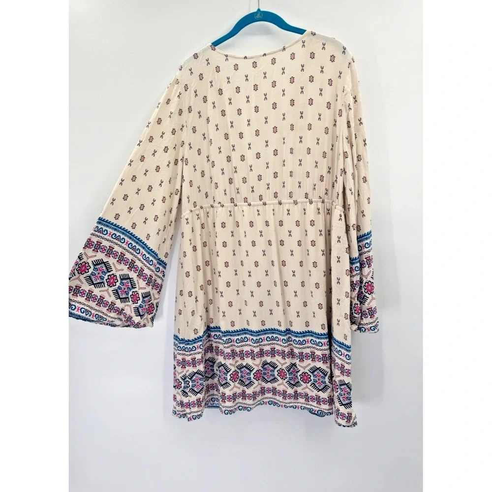 Xhilaration Boho Floral Tunic Dress Swim Cover Up XXL 2XL Lined Deep V Beachy